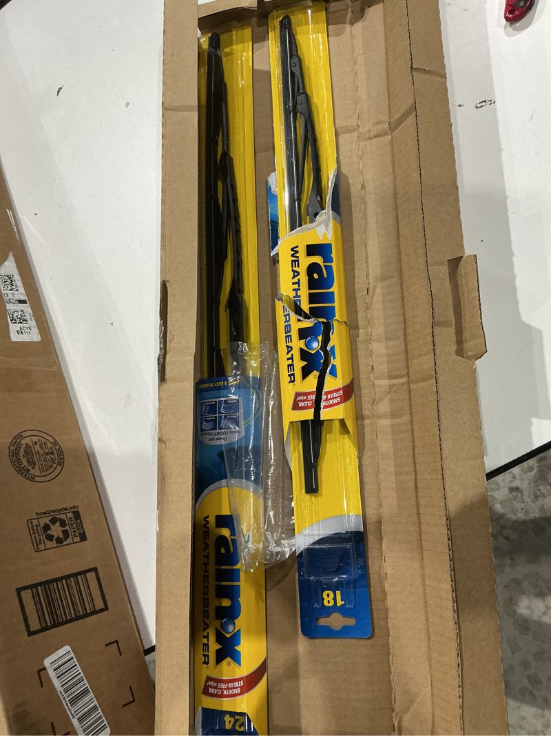 Condition photo showing As Is for rain-x 820148 weatherbeater wiper blades, 24" and 18" windshield wipers, automotive replacement windshield wiper blades that meet or exceed oem quality and durability standards, (set of 2) 24" and 18" pack of 2