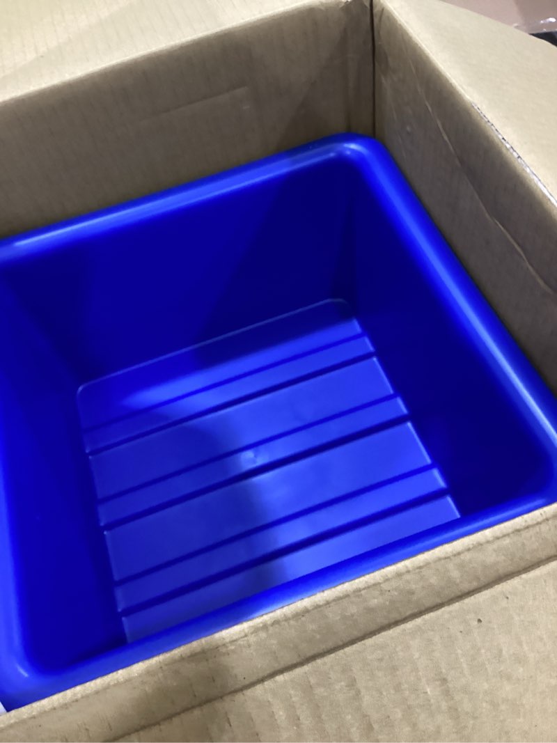 Condition photo showing As Is for ECR4Kids Square Bin with Lid, Storage Containers, Blue, 4-Pack