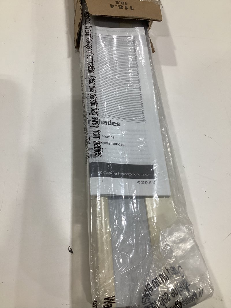 Condition photo showing Good Condition for lazblinds cordless cellular shades, blackout privacy honeycomb shades for home, thermal insulation noise reduction blinds for windows, 47'' w x 48'' h, cream blackout-cream 47'' w x 48'' h