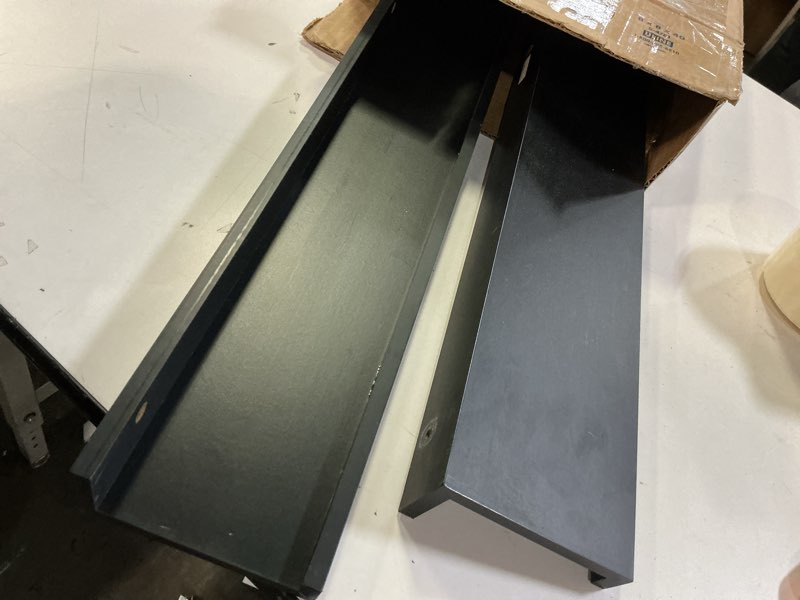 Condition photo showing As Is for 72Inch Floating Shelves for Wall 2 Pack Shelves for Bedroom|Kitchen|Bathroom Wall Mounted Rustic Wood Floating Shelf with Invisible Brackets for Books|Storage|Decor, Black