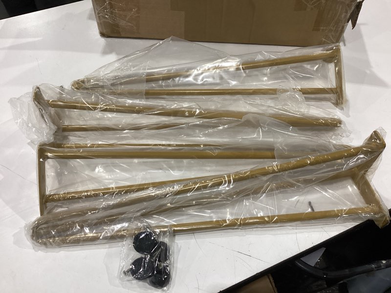 Condition photo showing New/Like New for osring 20 inch hairpin table legs with 1/2" dia 3-rods, heavy duty metal hairpin furniture leg for coffee table and patio bench, gold furniture feet with floor protectors for home diy project, 4 pack