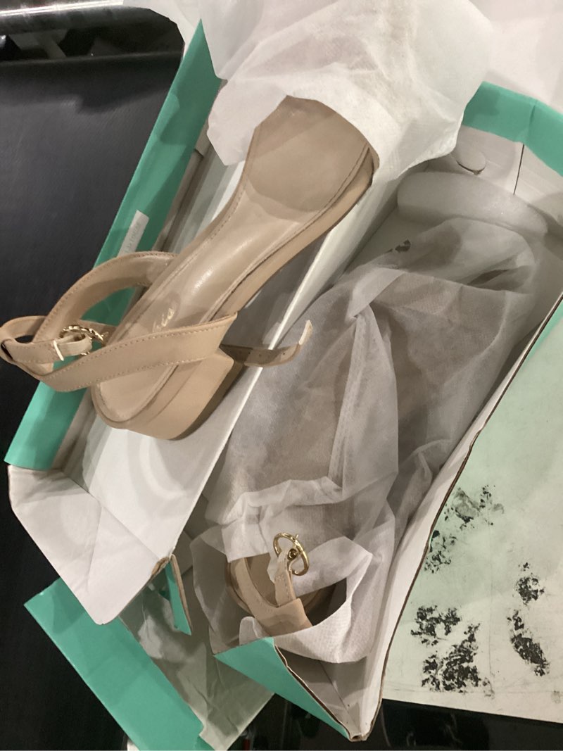 Condition photo showing Good Condition for ankis black nude white gold women sandals comfortable walking strappy open toe sandals for women dressy summer 1 inch low block heel flat adjustable ankle strap shoes 8.5 nude nubuck