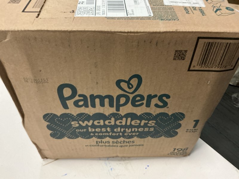 Condition photo showing New/Like New for pampers swaddlers diapers, size 1 (8-14 lbs), 198 count, absorbent, keeps baby dry and comfortable, skin safe disposable baby diaper (packaging may vary) size 1 198