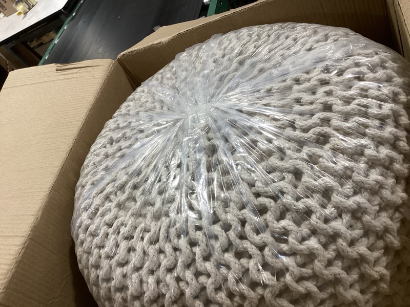 Condition photo showing New/Like New for FRELISH DECOR Round Pouf Ottoman Hand Knitted 100% Cotton Pouf Foot Stool - Knitted Bean Bag - Floor Chair for Living Room Bedroom - Foot Rest for Couch (20 Diameter x 14 Height) - Natural