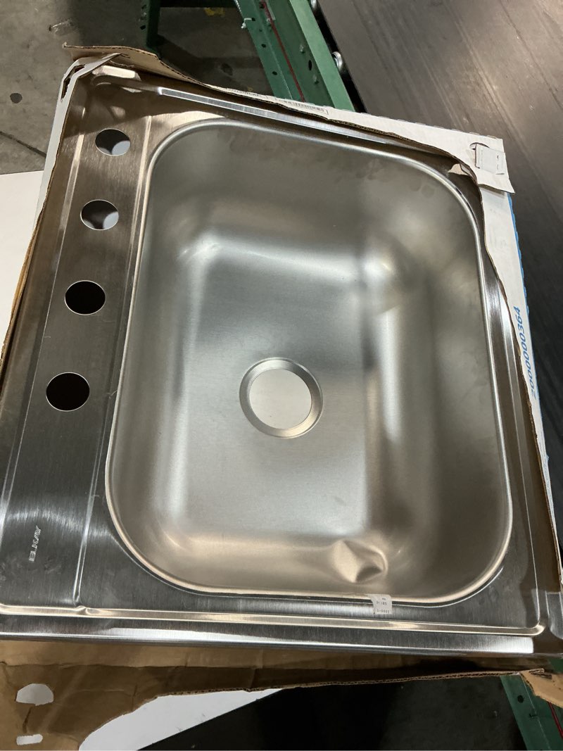 Condition photo showing As Is for elkay dayton drop-in 25-in x 22-in stainless steel single bowl 4-hole kitchen sink