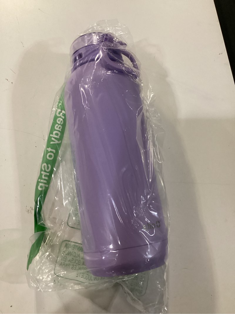 Condition photo showing New/Like New for ello cooper 40oz stainless steel water bottle with straw and carry handle, double walled and vacuum insulated metal, leak proof locking lid with soft silicone spout, reusable, bpa free, lilac lilac 40oz straw lid