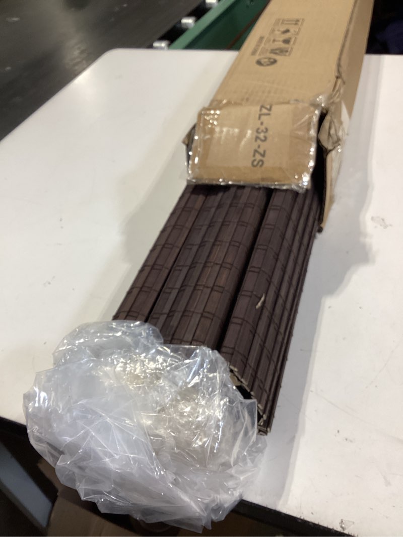 Condition photo showing Good Condition for luckup cordless bamboo roman blinds shades for indoor windows-blackout room darkening roman blinds with 6" valance cover enhanced privacy, 32" w x 64" h 32"w x 64"h privacy-brown