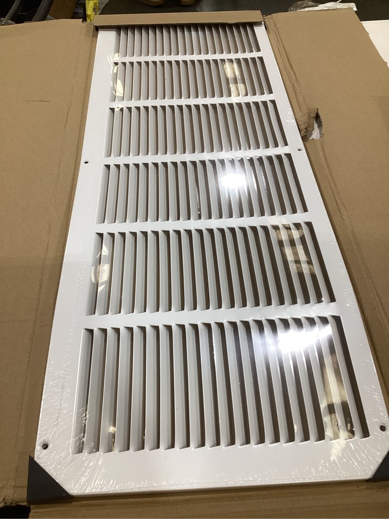 Condition photo showing As Is for hvac premium 30'' x 10'' [duct opening] flat stamped steel return air grille - sidewall and ceiling - hvac vent duct cover - white [outer dimensions: 31.75''w x 11.75''h] 1 count (pack of 1)