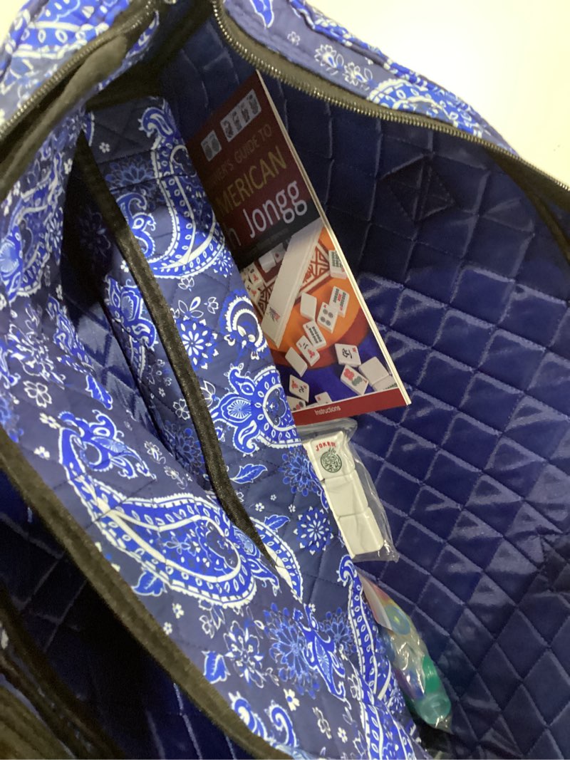 Condition photo showing New/Like New for American Mahjong Game Set, 166 White Tiles, Blue Printed Bag with Entire Accessories, 4 All-in-One Rack/Pushers, Mahjong Tiles Set