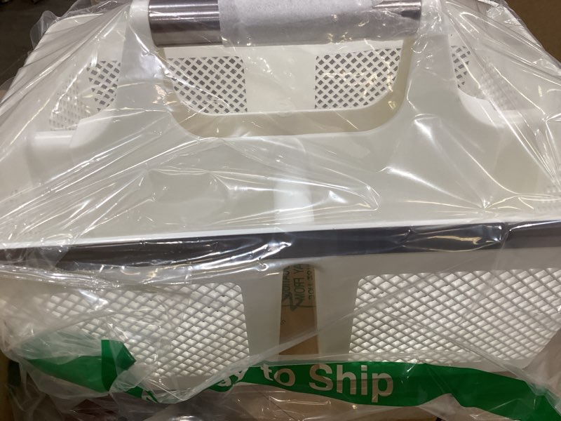 Condition photo showing New/Like New for byuner plastic shower caddy dorm: portable bathroom caddy organizer with handle and holes, cleaning basket, hard shower basket storage tote for toiletry, college dorm room essentials white/silver