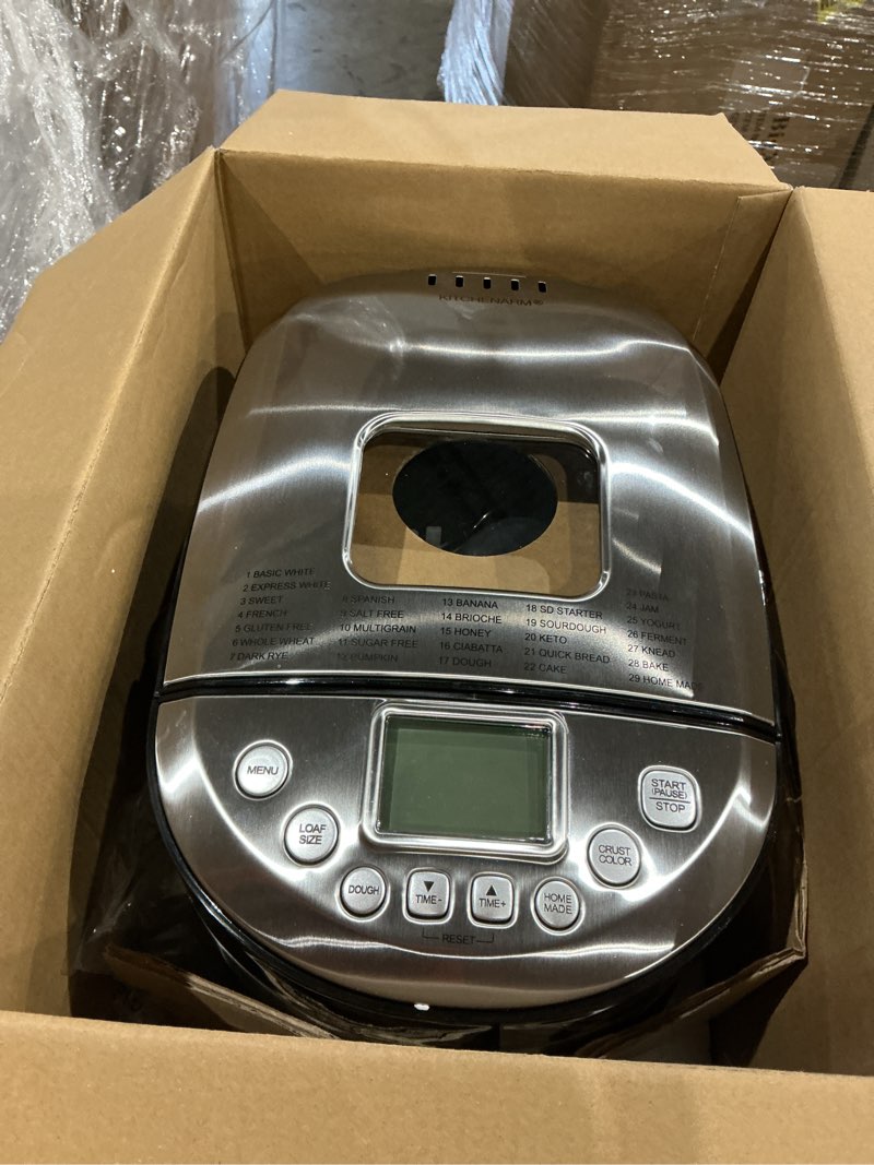 Condition photo showing Good Condition for kitchenarm 29-in-1 smart bread machine with gluten free setting 2lb 1.5lb 1lb bread maker machine with homemade cycle - stainless steel breadmaker with recipes whole wheat bread making machine 29 programs - 3 loaf sizes - 3 crust colors stainless steel