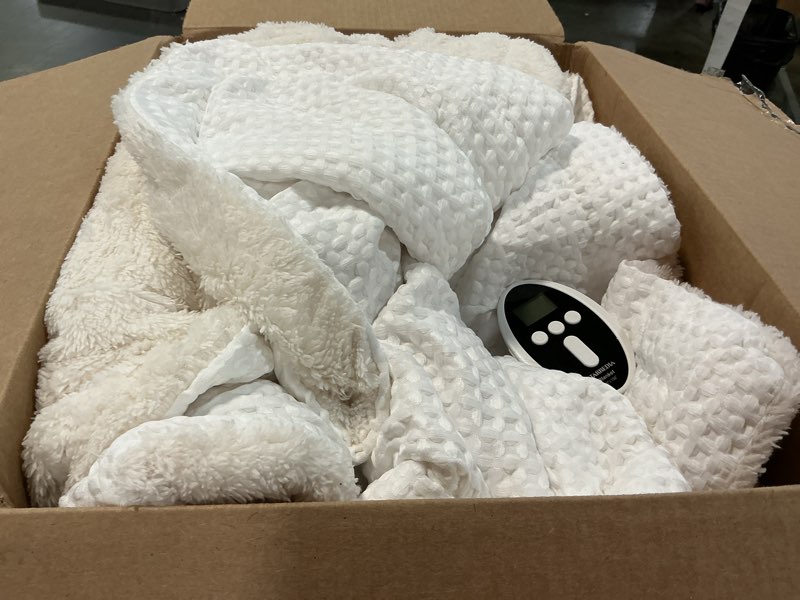 Condition photo showing As Is for Electric Blanket King Size with Wireless LCD Controller, Waffle Fast Heating Heated Throw Blankets Machine Washable, 6 Heat Levels & 2-10H Time Settings, ETL Certified, White, 100" x 90" White-waffle King 100"× 90"