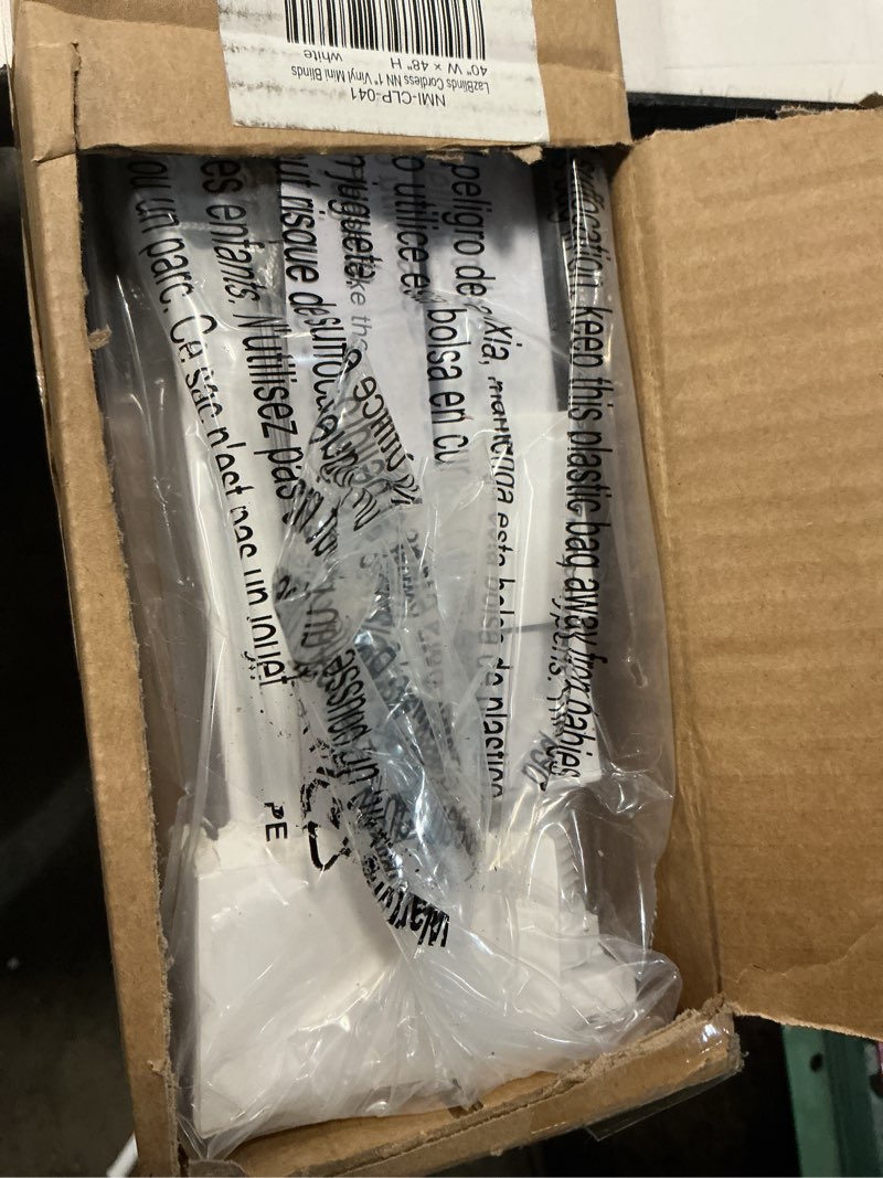 Condition photo showing Good Condition for LazBlinds No Tools No Drill 1" Vinyl Mini Blinds, Cordless Blinds for Windows, Light Filtering Horizontal Window Blinds & Shades, 40" W x 48" H, White Cordless-white 40" W x 48" H