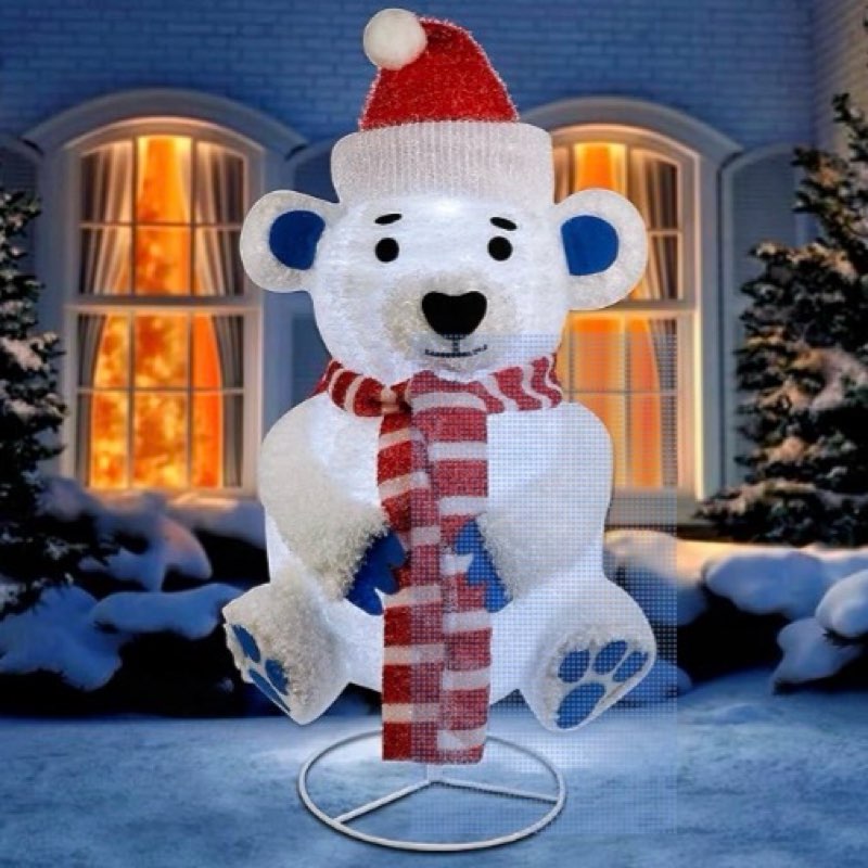 glintoper lighted christmas decorations, pre-lit pop up plush white bear with built-in lights, collapsible and easy-assembly, light up polar bear for indoor outdoor holiday xmas new year winter decor (missing parts)