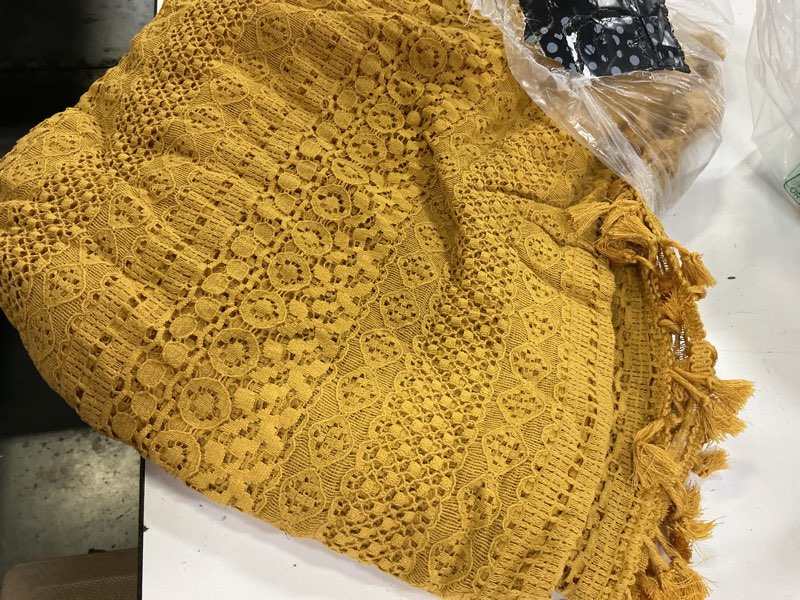 Condition photo showing Good Condition for wazzio boho lace curtains 84 inches 2 panel,light filtering privacy tassel & geometry crochet semi sheer curtain drapes for bedroom living dining room,rod pocket & tassel,mustard yellow 59"w x 84"l (pack of 2) yellow