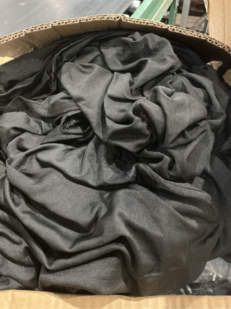 Condition photo showing As Is for 50 pcs black polyester spandex chair covers - stretch slipcovers for wedding, party, dining, banquet - flat-front chair covers black 50pcs