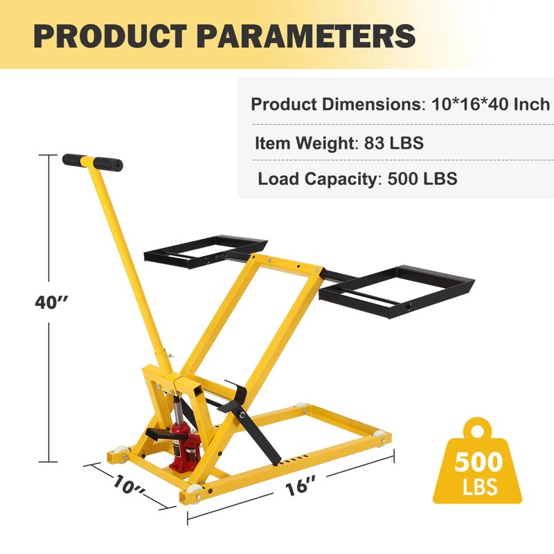 garvee lawn mower lift with hydraulic jack, 26 inches lawn mower lift, welded solid steel construction, weight capacity 500 lbs,