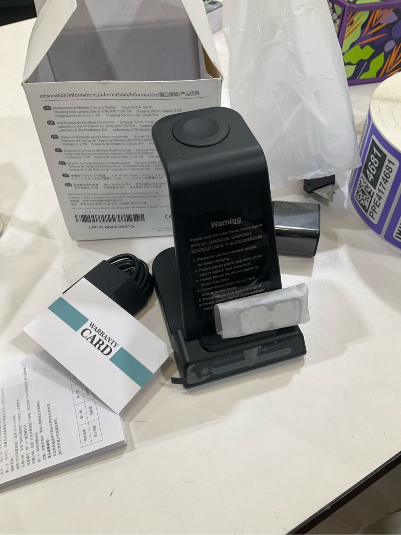 Condition photo showing Good Condition for wireless charger samsung charging station: 3 in 1 android charging stand with dimmable clock - nightstand organizer for galaxy s25 ultra s24, galaxy watch 8 7 6 5 4, galaxy buds, space-saving charger black