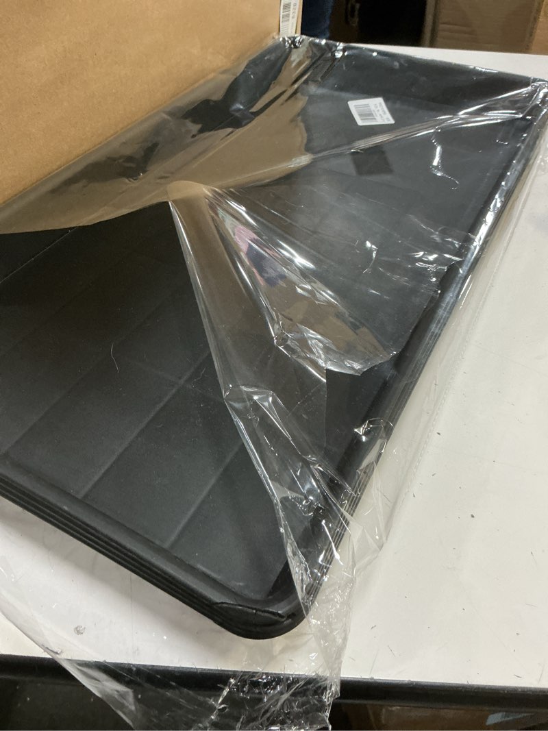 Condition photo showing As Is for 4 pack plant growing nursery 1020 trays, plant saucer tray, heavy sturdy seed starting trays, plant saucer for indoors no holes, seed starter growing tray (22"x11.2", black) 22'' x 11.2'' x 1.6'' (4 pack) black
