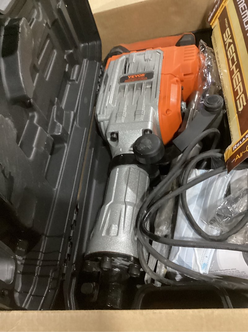 Condition photo showing As Is for vevor demolition jack hammer, 3500w jack hammer concrete breaker 1900 bpm heavy duty electric jack hammer, 2pcs chisel w/gloves & 360°c swiveling front handle for trenching and breaking holes 3500w orange