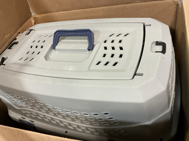 Condition photo showing Good Condition for amazon basics sturdy portable 2-door top-load hard-sided pet travel carrier with secure ventilation, handle, front & top entry for dogs, cats, 22.8"l x 15"w x 13"h, gray & blue gray & blue 22.8"l x 15.0"w x 13.0"h