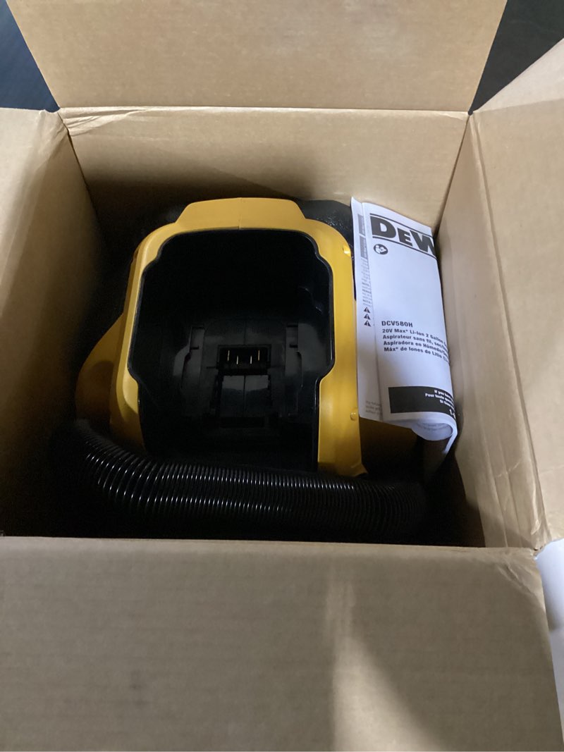 Condition photo showing As Is for dewalt 20v max cordless shop vac, wet dry vacuum cleaner, portable 2 gallon wet dry vac, strong suction shop vacuum with hepa filter, tool only (dcv580h)