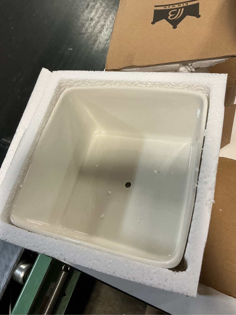 Condition photo showing New/Like New for 7 inch square white ceramic succulent cactus plants planter pot with drainage bamboo tray ?large?