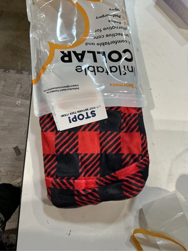 Condition photo showing Good Condition for bencmate inflatable dog cone collar alternative, soft dog cone for small medium large dogs and cats, neck recovery ecollar donut collar after surgery (large+, plaid) cone-plaid large+[neck:16"-18"]