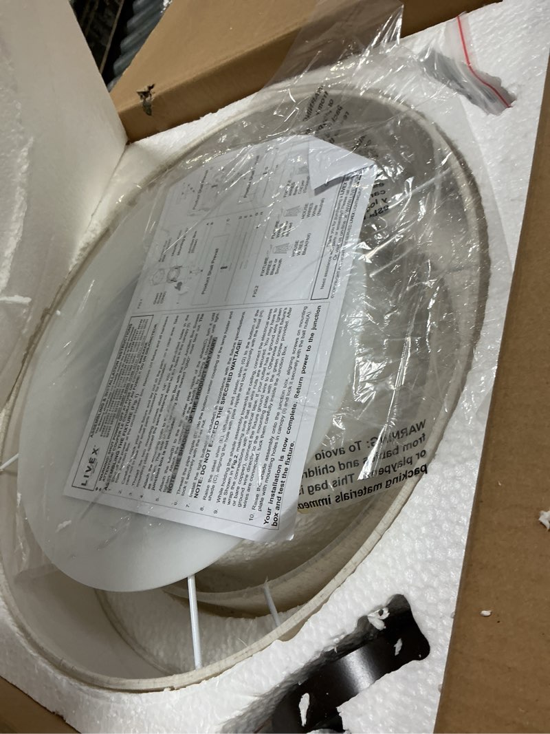 Condition photo showing Good Condition for Livex Lighting 51085-92 4-Light Semi Flush Mount Ceiling Fixture with Oatmeal Color Fabric Hardback Drum Shade and Satin White Diffuser, English Bronze