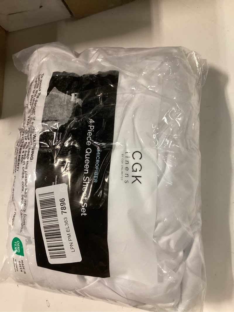 Condition photo showing New/Like New for Queen Size 4 Piece Sheet Set - Comfy Breathable & Cooling Bed Sheets Set - Hotel Luxury Bedding for Women, Men, Kids & Teens - Deep Pockets, Easy Secure Fit, Soft and Wrinkle Free - Oeko-Tex - White Queen 01 - White
