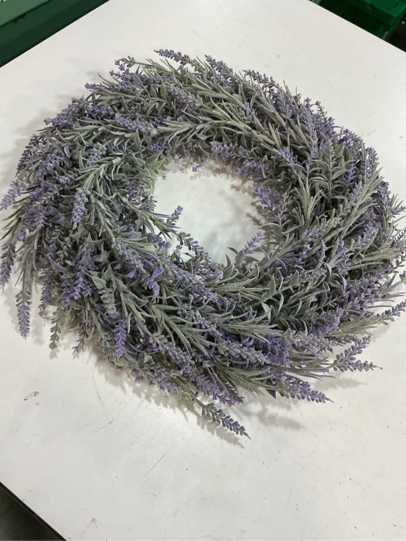 Condition photo showing Good Condition for huziyahan spring summer lavender door wreath 21inch front door wreath all seasons wreaths purple artificial lavender wreaths for outdoor outside indoor window home rustic farmhouse decorations 21 inches pack of 1