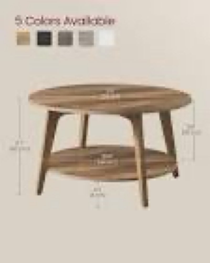 vasagle maezo collection - round coffee table, 2-tier center table with storage, tapered legs, curved transitions, 31.5 dia. x 17.7 h inches, easy assembly, for living room, honey brown ulct243k41