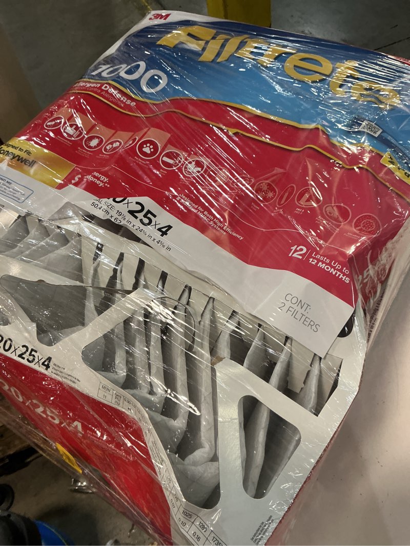 Condition photo showing As Is for filtrete 20-in w x 25-in l x 4-in merv 11 1000 mpr allergen defense electrostatic pleated air filter 2 -pack