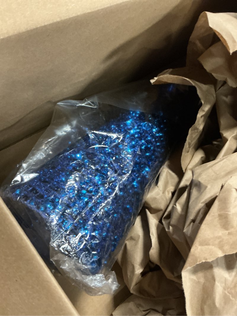 Condition photo showing Good Condition for set of 2 sequined and glittered blue christmas cone trees 12 inches and 18 inches high