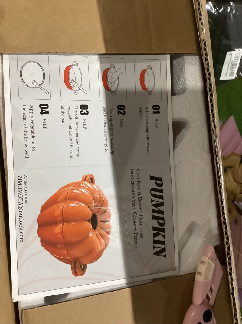 Condition photo showing New/Like New for Wood Stove Steamer, WoodStove Humidifier, Woodstove Steamer, Cast Iron Humidifier for WOODStove 2.4 Quart Large Capacity Rust Resistant, Orange & Pumpkin