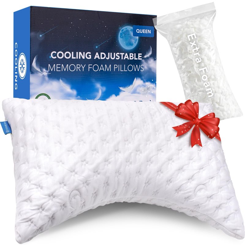 kucey cooling side sleeper pillow for neck and shoulder pain, luxury shredded memory foam curved bed