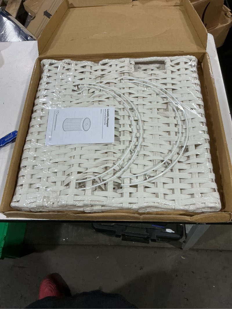Condition photo showing New/Like New for laundry hamper with lid laundry basket with lid 19.0 gal (72 l) round wicker laundry basket handwoven rattan basket with lid removable bag 2 mesh bags handles for living room bathroom white 19.0 gal - 72l white