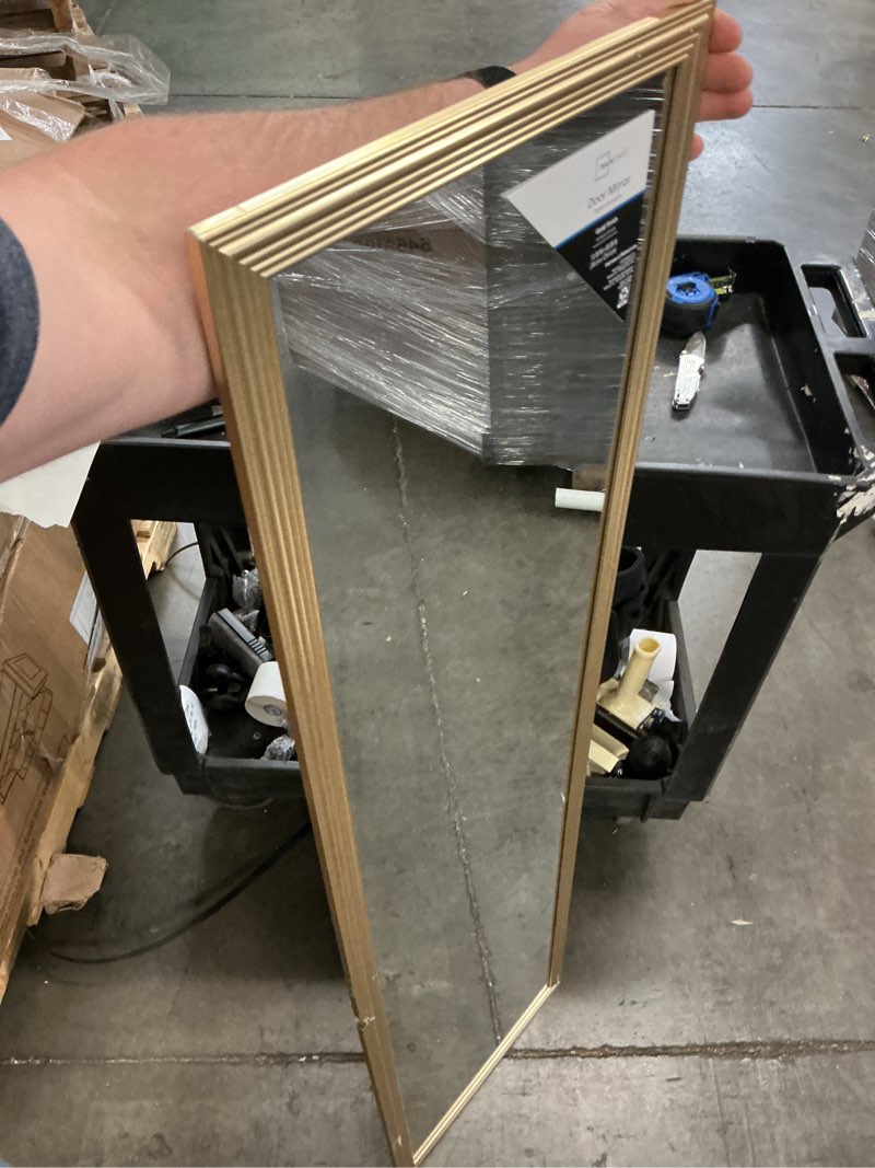 Condition photo showing As Is for mainstays 13x49 full-length rectangular gold mirror