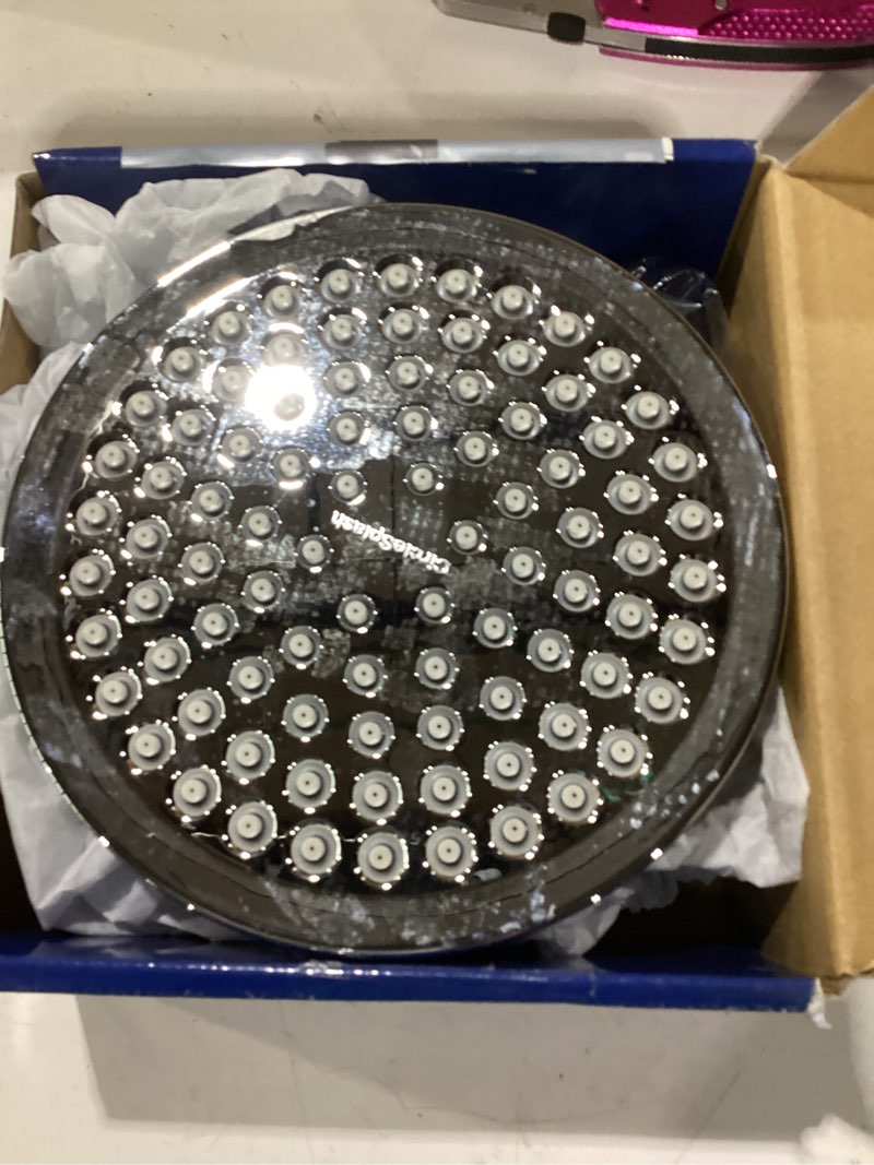 Condition photo showing Good Condition for high pressure shower head - anti-clogging silicone nozzles - 2.5 gpm removable restrictor - easy to clean adjustable replacement - easy to install with plumbers tape - 6 inch - classic chrome finish chrome 2.5gpm