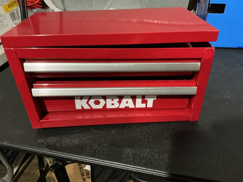 Condition photo showing As Is for kobalt portable tool box 10.83-in w x 5.91-in h x 5.91-in d 2 -drawer red steel tool box