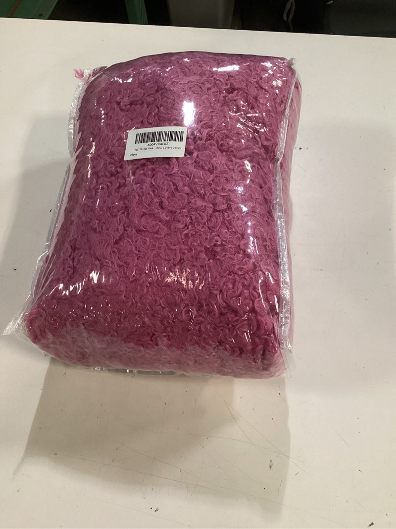 Condition photo showing New/Like New for futei pack of 2 decorative throw pillow covers 26x26 inch,soft fluffy faux wool fur boucle textured pillow shams,modern home decor for couch bed living room office,hot pink hot pink 26" x 26" (pack of 2)