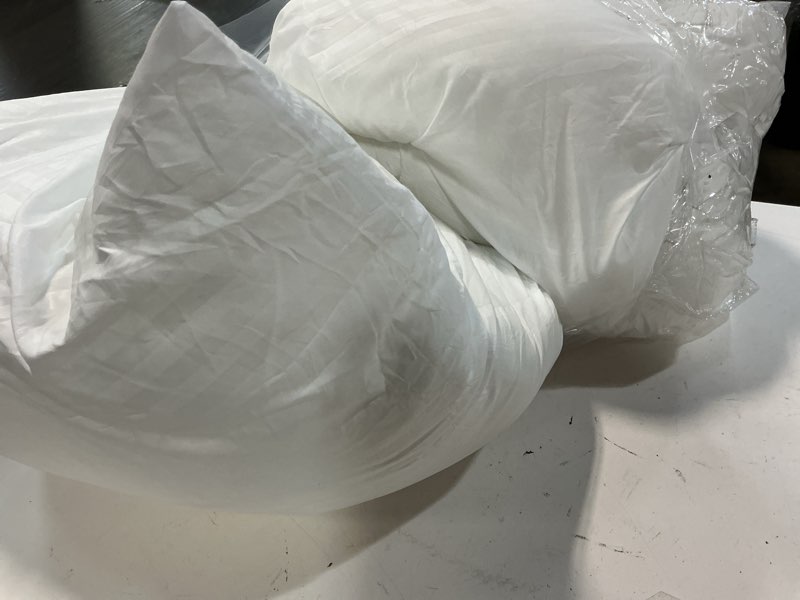 Condition photo showing As Is for okba set of 2 throw pillow inserts, hypoallergenic soft & firm cushions with 100% cotton cover, 24x24 pillows filler for side sleepers, sofa, bed and home decor, indoor quality hotel pillows 24x24 inch (pack of 2)-1cm stripe