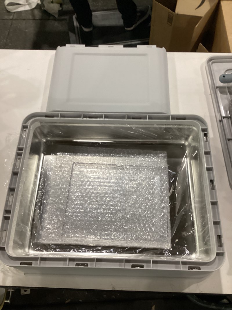 Condition photo showing Good Condition for *similar to stock* marchul enclosed stainless steel cat litter box with lid & drawer design for indoor all lifestyles cats, metal covered cat litter box, baffles for anti-leakag, with litter scoop & litter mat