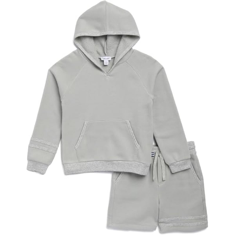 Splendid Kids Boys Striped Hoodie Sweatshirt and Shorts Bottom Set, Mineral Grey, 3-6M
