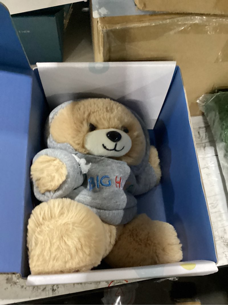 Condition photo showing New/Like New for big hugs teddy bear stuffed animal with gift box removable hoodie for comfort and love, for kids, women & men in tough time, get well soon gifts basket with beautiful gift greeting card