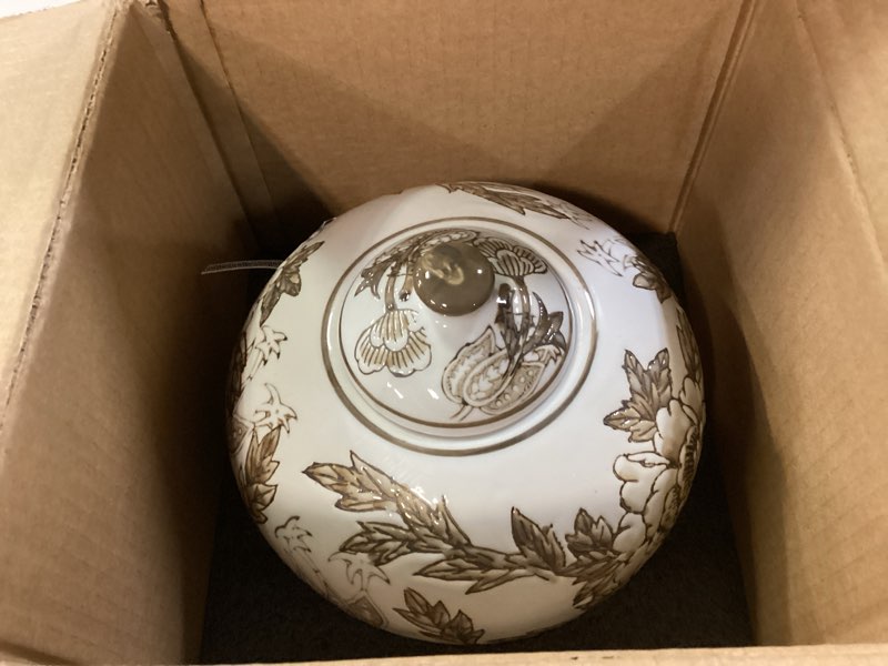 Condition photo showing Good Condition for galt international 8" blue & white floral chinoiserie jar w/lid decorative ginger jar centerpiece tea storage candy jar home decor vase blue & white classic