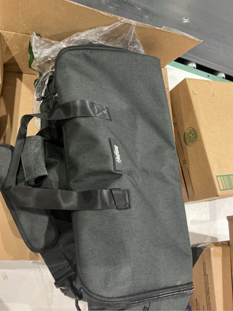 Condition photo showing As Is for similar)))))halfday convertible 2-in-1 premium garment duffel weekender bag 45l | wrinkle-free travel, hanging suit compartment, shoe pockets, trolley sleeve. balistic nylon carry-on, jet jet premium, 45l