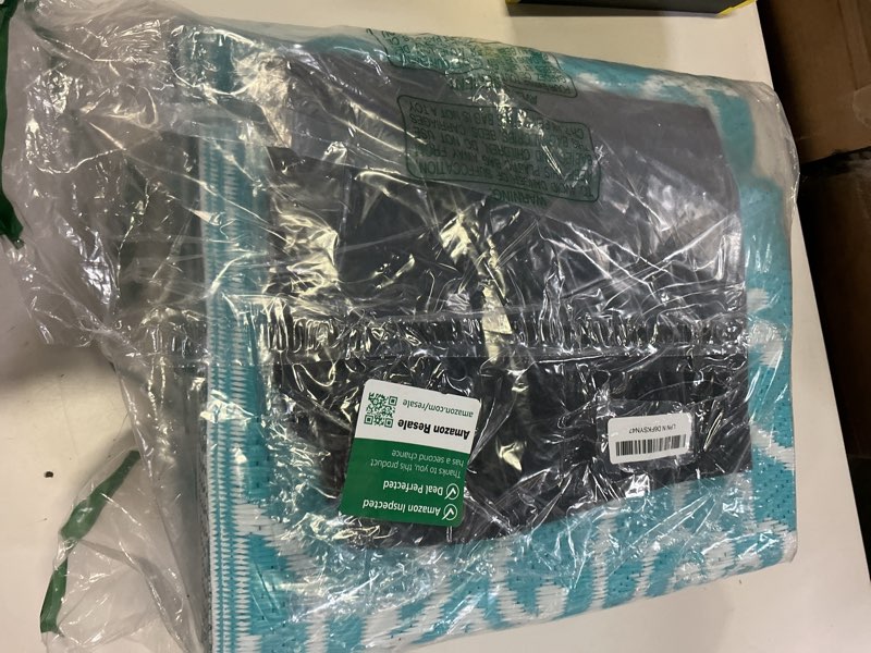Condition photo showing New/Like New for pauwer waterproof outdoor rug 5x8, reversible plastic straw patio camping rug, indoor outdoor rv mat carpet for deck, camper, porch, balcony, backyard, picnic, floral teal 5' x 8' (rectangular) floral teal
