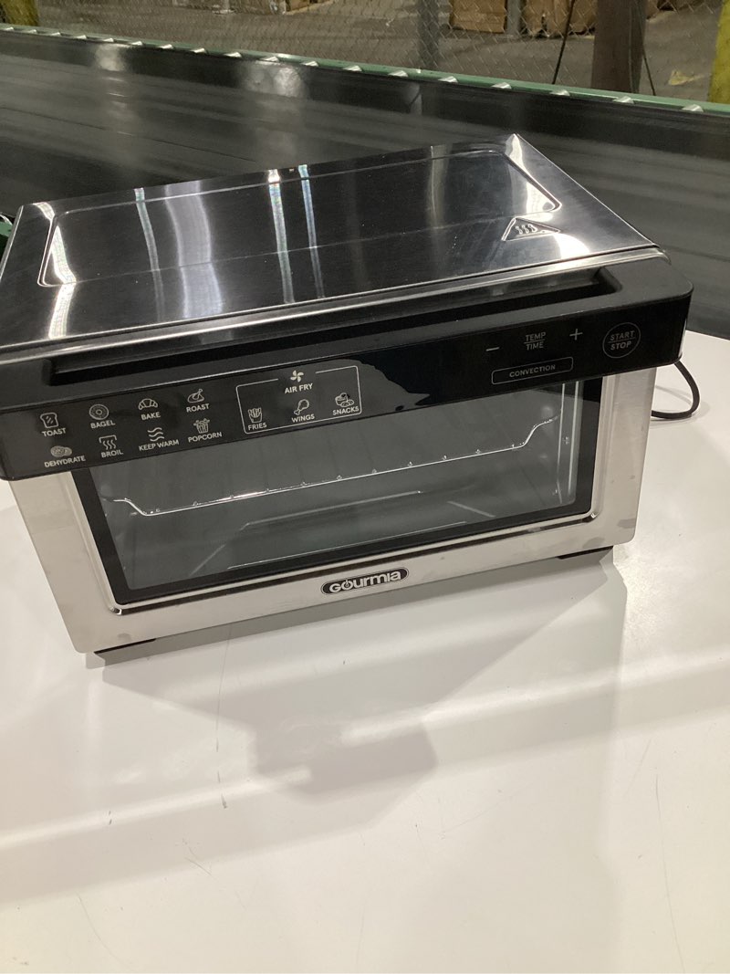 Condition photo showing Good Condition for Gourmia Toaster Oven Digital Air Fryer - Convection Mode with 4 Slice Capacity, 3 Rack Positions, 12 Presets, Toast, Bagel, Bake, Roast, Broil, Dehydrate, Popcorn, Fits 9" Pizza, Stainless Steel Large Silver, NOT TESTED