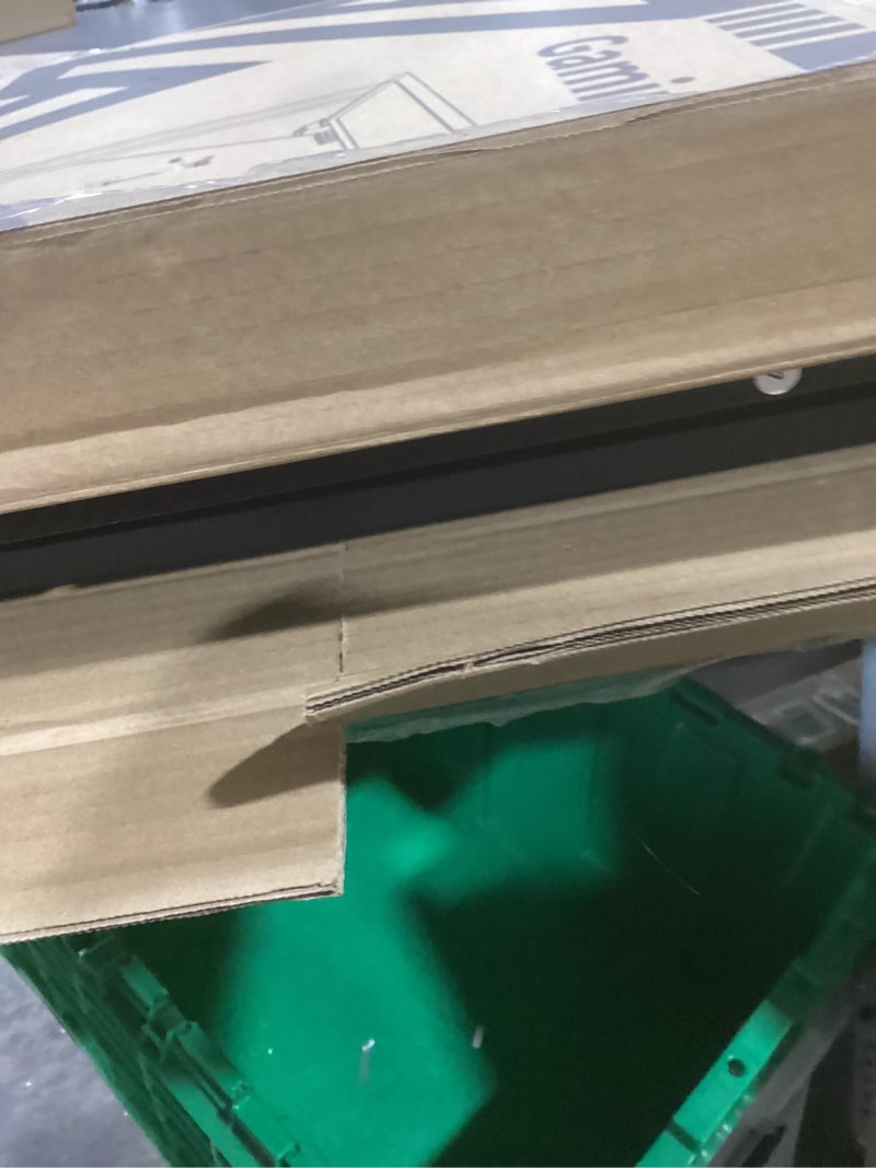 Condition photo showing As Is for MOTPK Small Gaming Desk with LED Lights & Power Outlet, Computer Desk 31.5inch for Small Space, Cheap Gaming Table with Carbon Fiber Texture, Kids Desk Gift for Boys Men, Black